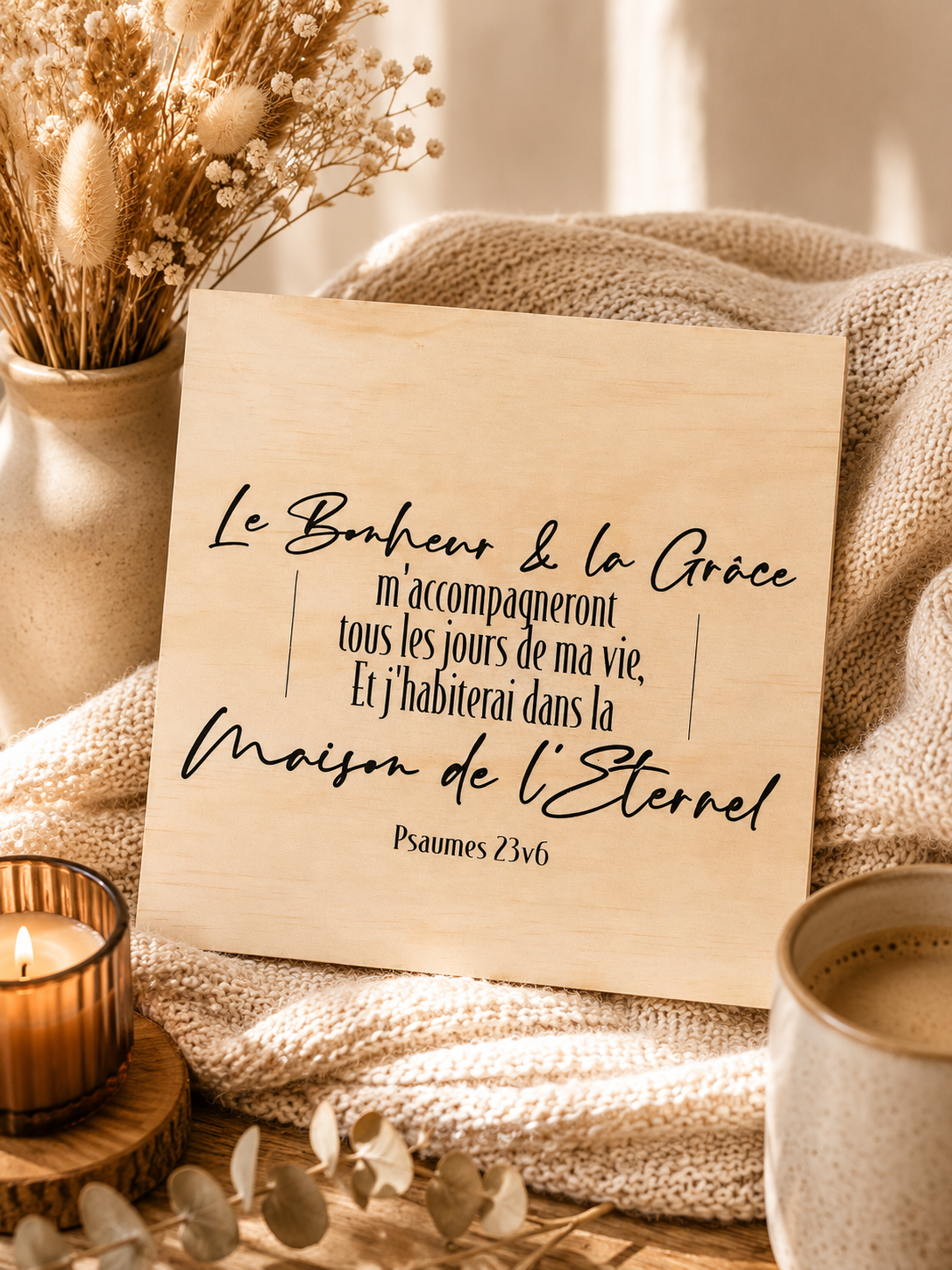 Plaque décorative en bois : Psaumes 23